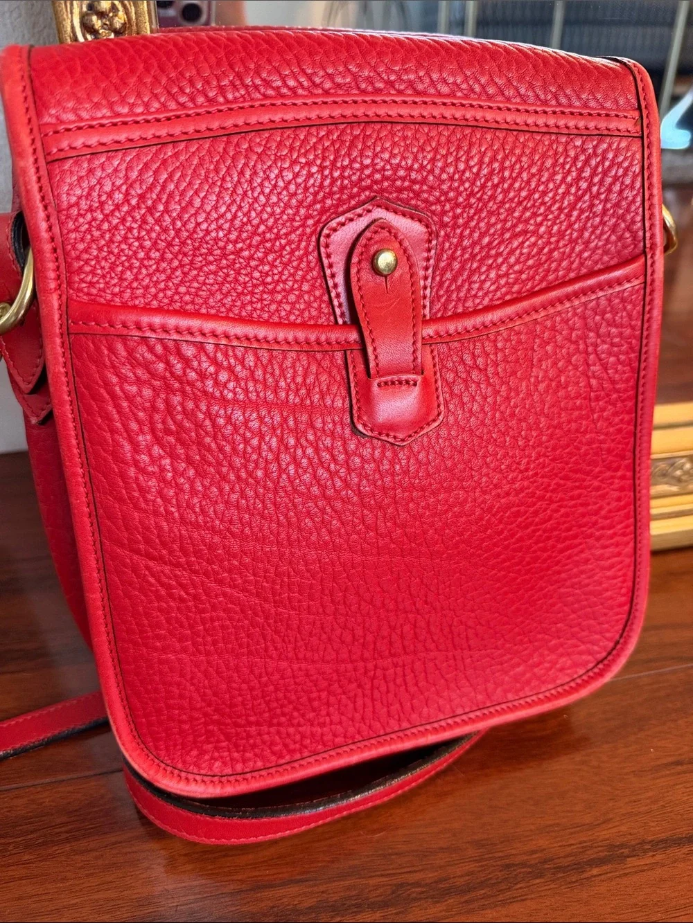 Vintage Dooney & Bourke Red Pebbled Leather Turn-Lock Crossbody